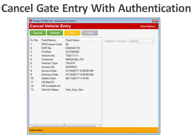 Cancel Vehicle Gate entry